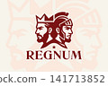 King and Knight Head Logo Design - Crowned Man and Armored Warrior Profile 141713852
