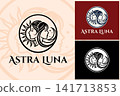 Elegant sun and moon goddesses logo with female profiles, celestial mystic design 141713853