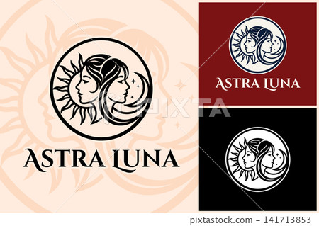 Elegant sun and moon goddesses logo with female profiles, celestial mystic design Elegant sun and moon goddesses logo with female profiles, celestial mystic design 141713853