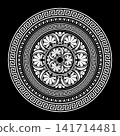 Greek black and white vector pattern. Round ornament with Greek motives. Vector round monochrome classic frame. Greek meander. Patterns of Greece and ancient Rome. Circle european border.  141714481