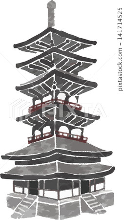 手繪風格的法隆寺五重塔插圖,法隆寺是世界遺產(奈良,斑鳩,彩色,向量,白色背景)。 手繪風格的法隆寺五重塔插圖,法隆寺是世界遺產(奈良,斑鳩,彩色,向量,白色背景)。 141714525