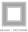 Black and white square frame with ornament. Ornate black and white border design repeating geometric patterns and floral motifs. Decorative element for design 141714546
