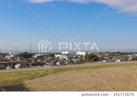 Streetscape along the Tone River (Kazo City, Saitama Prefecture) 141715678