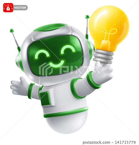 3D Robot With Yellow Lightbulb 141715779