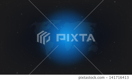 Digital world map made of dots glowing in dark space, Global technology and connection concept Digital world map made of dots glowing in dark space, Global technology and connection concept 141716413