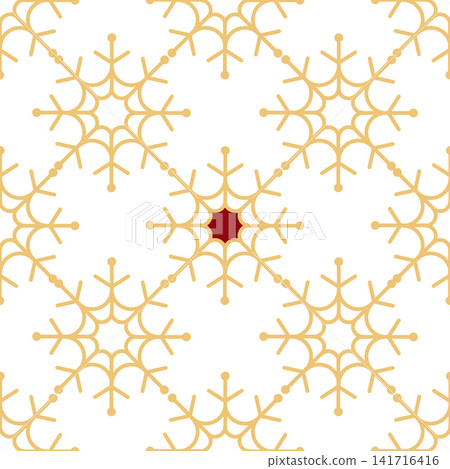 Elegant golden snowflake pattern with red accent detail on white background, Perfect for Christmas 141716416