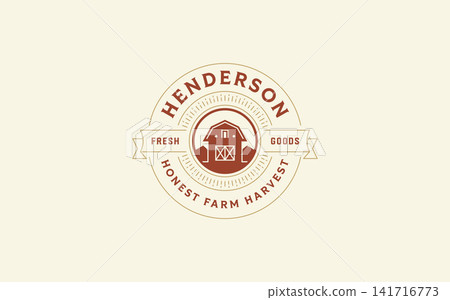 Vintage Farm Barn Emblem Vector Logo Template For Organic Agriculture Business Branding Vintage Farm Barn Emblem Vector Logo Template For Organic Agriculture Business Branding 141716773