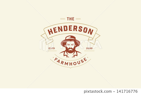 Vintage Male Farmer Bearded Man Rancher Farmhouse Emblem Badge Vector Logo Template Vintage Male Farmer Bearded Man Rancher Farmhouse Emblem Badge Vector Logo Template 141716776