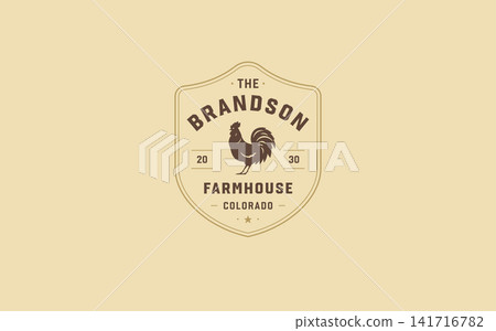 Vintage Rooster Shield Emblem Farmhouse Vector Logo Template For Organic Poultry Egg Farm Vintage Rooster Shield Emblem Farmhouse Vector Logo Template For Organic Poultry Egg Farm 141716782