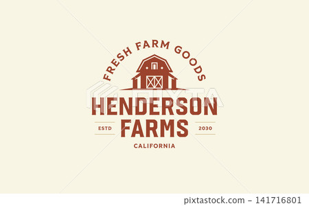 Vintage Farmhouse Barn Organic Agriculture Local Food Market Ranch Heritage Vector Logo Template Vintage Farmhouse Barn Organic Agriculture Local Food Market Ranch Heritage Vector Logo Template 141716801