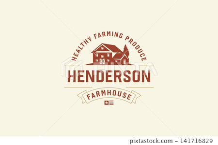 Vintage Farmhouse Barn Badge Vector Logo Template For Organic Agriculture Produce Ranch Vintage Farmhouse Barn Badge Vector Logo Template For Organic Agriculture Produce Ranch 141716829