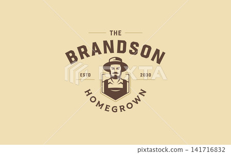 Vintage Homegrown Farmer Shield Badge Vector Logo Template For Organic Agriculture Food Brand Vintage Homegrown Farmer Shield Badge Vector Logo Template For Organic Agriculture Food Brand 141716832