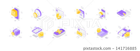 Online Shopping And E-commerce Payment Isometric Vector Illustration Icon Set Online Shopping And E-commerce Payment Isometric Vector Illustration Icon Set 141716885