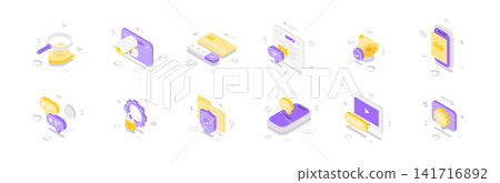 Modern Digital Communication And Security Technology Isometric Vector Illustration Icon Set 141716892