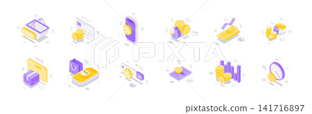 Online Shopping And Financial Growth Isometric Vector Illustration Icon Set Online Shopping And Financial Growth Isometric Vector Illustration Icon Set 141716897
