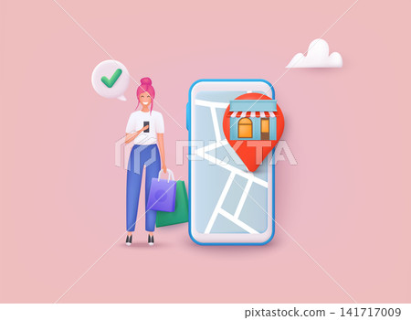 Online shopping on application and website concept, digital marketing online, shopping cart with new items on smartphone screen. 3D Web Vector Illustrations. Online shopping on application and website concept, digital marketing online, shopping cart with new items on smartphone screen. 3D Web Vector Illustrations. 141717009