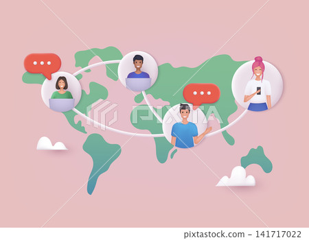 Global communication network. Social media communication systems and technologies. 3D Web Vector Illustrations. Global communication network. Social media communication systems and technologies. 3D Web Vector Illustrations. 141717022