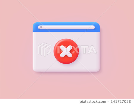 Web page with decline red X cross sign. Negative result, cancel, error and reject concept. 3D Web Vector Illustrations. Web page with decline red X cross sign. Negative result, cancel, error and reject concept. 3D Web Vector Illustrations. 141717038
