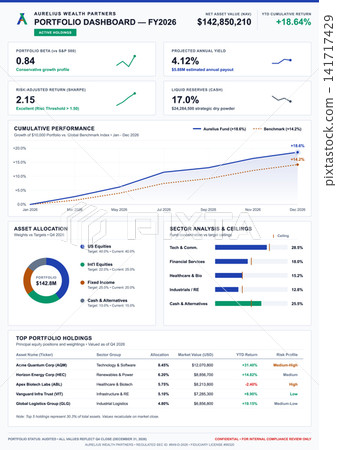 Financial Investment Portfolio Dashboard with Performance Charts and Asset Allocation Financial Investment Portfolio Dashboard with Performance Charts and Asset Allocation 141717429