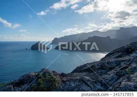 Cliffs and coastline of Taiohae Bay in Nuku Hiva, Marquesas Islands, French Polynesia Cliffs and coastline of Taiohae Bay in Nuku Hiva, Marquesas Islands, French Polynesia 141717855