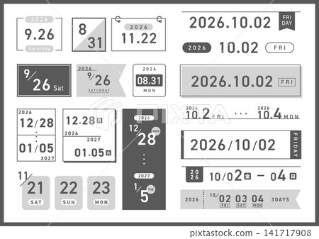 日期設計裝飾設計素材套裝 - 單色黑白灰 141717908