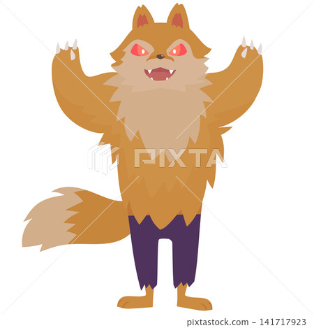 Illustration of a werewolf with both hands raised Illustration of a werewolf with both hands raised 141717923