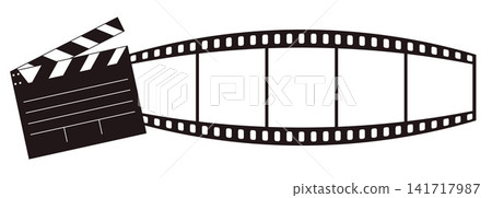 Movie Clapperboard With Film Strip Photo Blank Frames. Horizontal Black White Convex Storyboard Drawing. Vector Illustration. Cinema Background And Video Editing. Movie Clapperboard With Film Strip Photo Blank Frames. Horizontal Black White Convex Storyboard Drawing. Vector Illustration. Cinema Background And Video Editing. 141717987