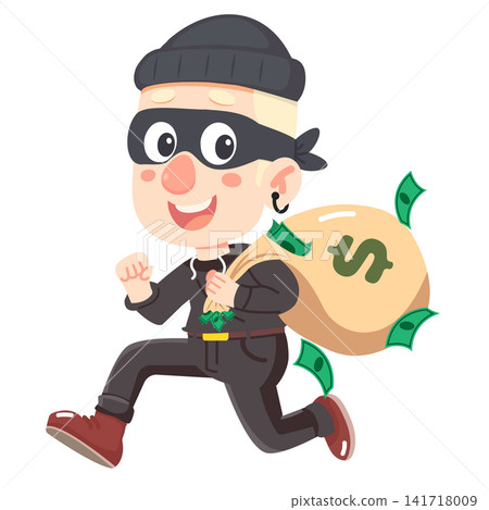 Escaping Thief with Money Bag Escaping Thief with Money Bag 141718009