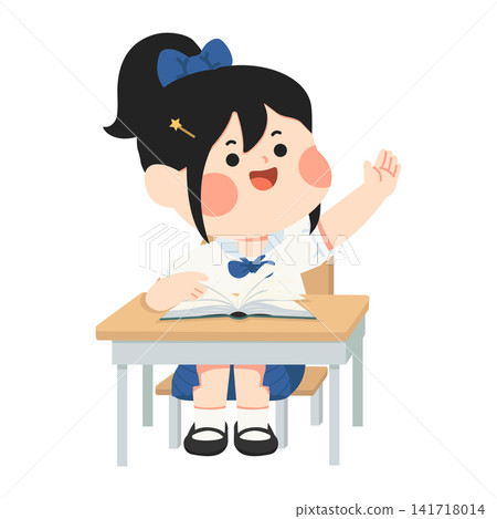 Schoolgirl Raising Hand in Classroom Schoolgirl Raising Hand in Classroom 141718014