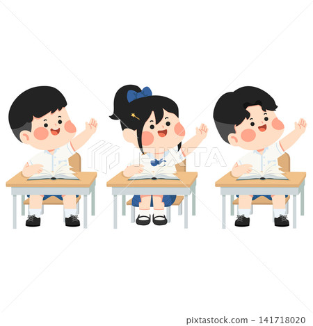 Students Raising Hands in Classroom 141718020