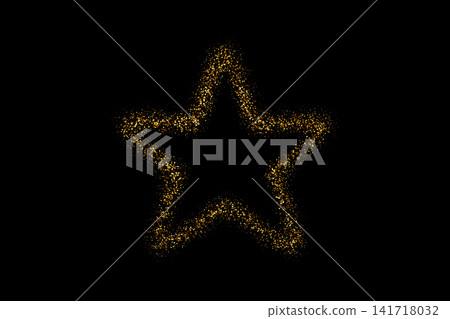 Golden glitter particles form sparkling star outline shape with dots on black background Golden glitter particles form sparkling star outline shape with dots on black background 141718032