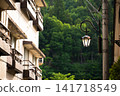 Streetlights in the Onogawa hot spring town and lush green mountains 141718549