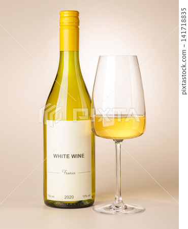 White wine bottle mockup with glass White wine bottle mockup with glass 141718835