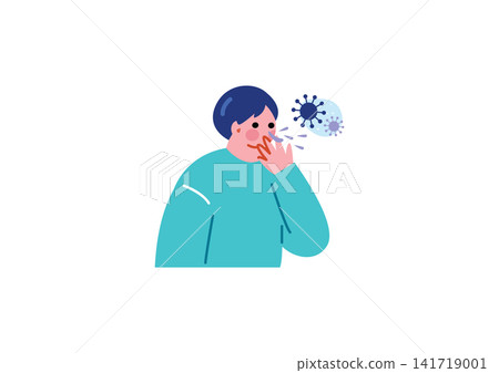 插圖描繪了一名男子咳嗽和打噴嚏的情景。 插圖描繪了一名男子咳嗽和打噴嚏的情景。 141719001
