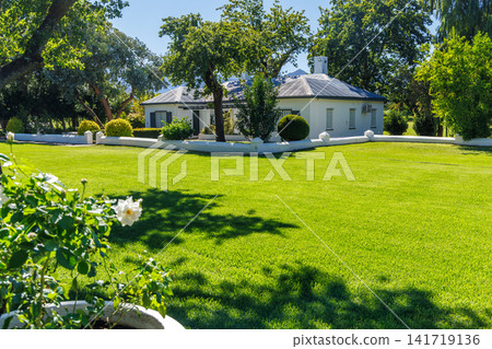 Winery mansion surrounded by greenery in South Africa Winery mansion surrounded by greenery in South Africa 141719136