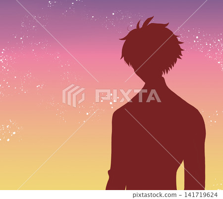 Male student, blazer, upper body, twilight, silhouette Male student, blazer, upper body, twilight, silhouette 141719624