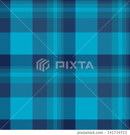 Designer vector textile check, merry christmas pattern tartan seamless. French plaid fabric texture background in cyan and blue colors. Designer vector textile check, merry christmas pattern tartan seamless. French plaid fabric texture background in cyan and blue colors. 141719723