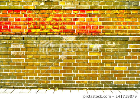 A background texture of an old brick wall with a mix of red and olive green. A background texture of an old brick wall with a mix of red and olive green. 141719879