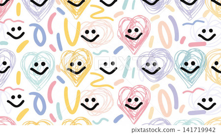Seamless Pattern Cute Doodle Hearts Smiley Faces Seamless Pattern Cute Doodle Hearts Smiley Faces 141719942