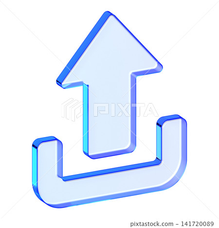 Blue glass upload icon in glassmorphism style for cloud storage, sleek arrow symbol designed for file send, data transfer, and server sync interfaces Blue glass upload icon in glassmorphism style for cloud storage, sleek arrow symbol designed for file send, data transfer, and server sync interfaces 141720089