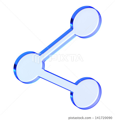 Blue glass share icon in glassmorphism style for social networks, clean network symbol designed for connection, content distribution, and send options 141720090