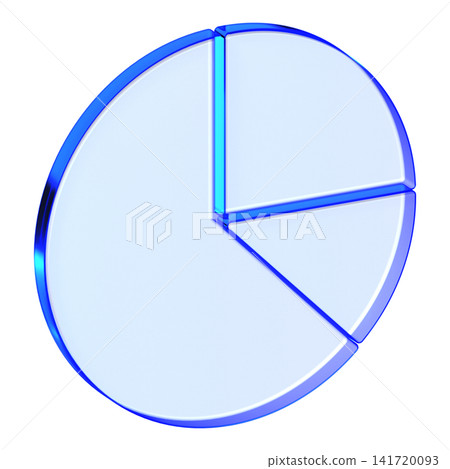 Blue glass pie chart icon in glassmorphism style for financial reports, sleek graph symbol designed for data segment, market share, and business metrics 141720093