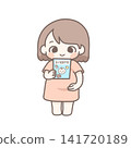 孕婦手持婦幼保健手冊的插圖（全身像，簡潔扁平化設計） 141720189
