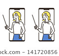 An illustration of a smartphone app showing a woman giving an explanation. 141720856