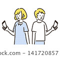 An illustration of a man and a woman startled by a notification on their smartphone. 141720857