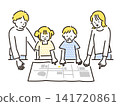 An illustration of a family discussing a map. 141720861