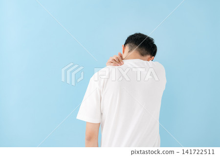 Stiff shoulders, male, back view Stiff shoulders, male, back view 141722511