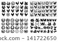 Collection of rooster and chicken illustrations arranged in decorative wreaths and various farm themed circular compositions 141722650