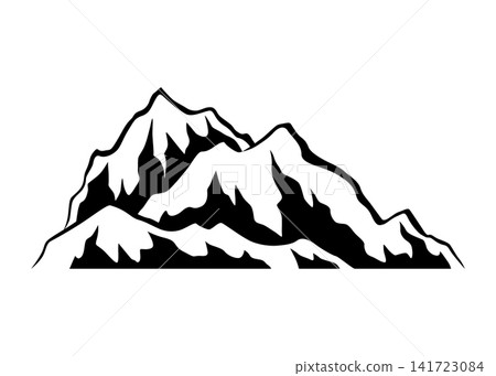 Black mountain, hill and rock silhouette. Vector rocky range and ridge with snow peaks and tops. Mountain nature landscape silhouette, hiking sport, tourism, outdoor adventure and camping themes Black mountain, hill and rock silhouette. Vector rocky range and ridge with snow peaks and tops. Mountain nature landscape silhouette, hiking sport, tourism, outdoor adventure and camping themes 141723084