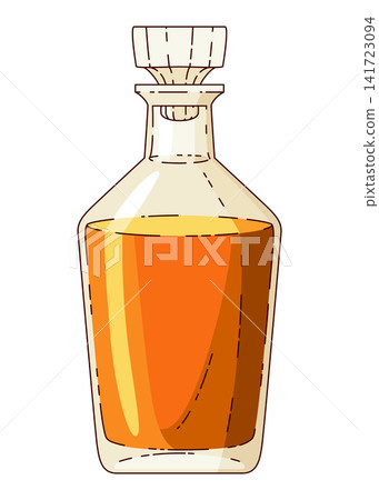 Whiskey bottle. Product packaging brand design. Mock up bottle of bourbon whiskey alcohol drink. Advertising banner vector colored illustration Whiskey bottle. Product packaging brand design. Mock up bottle of bourbon whiskey alcohol drink. Advertising banner vector colored illustration 141723094